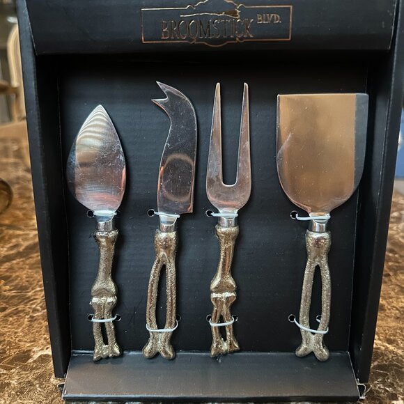 Broomstick Blvd Bone Handle Cheese Knife Set – Gothic Halloween Charcuterie - Picture 1 of 1